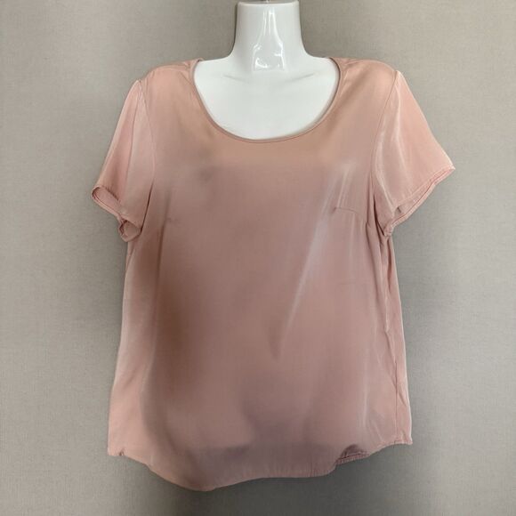 Quince Tops - Quince Stretch Silk Top Medium Washable Pink Rose  Womens Short Sleeve Crew Neck